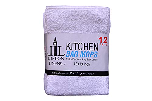 LONDON LINENS 12 Pack 100% Natural Cotton White Terry Kitchen Towels & Bar