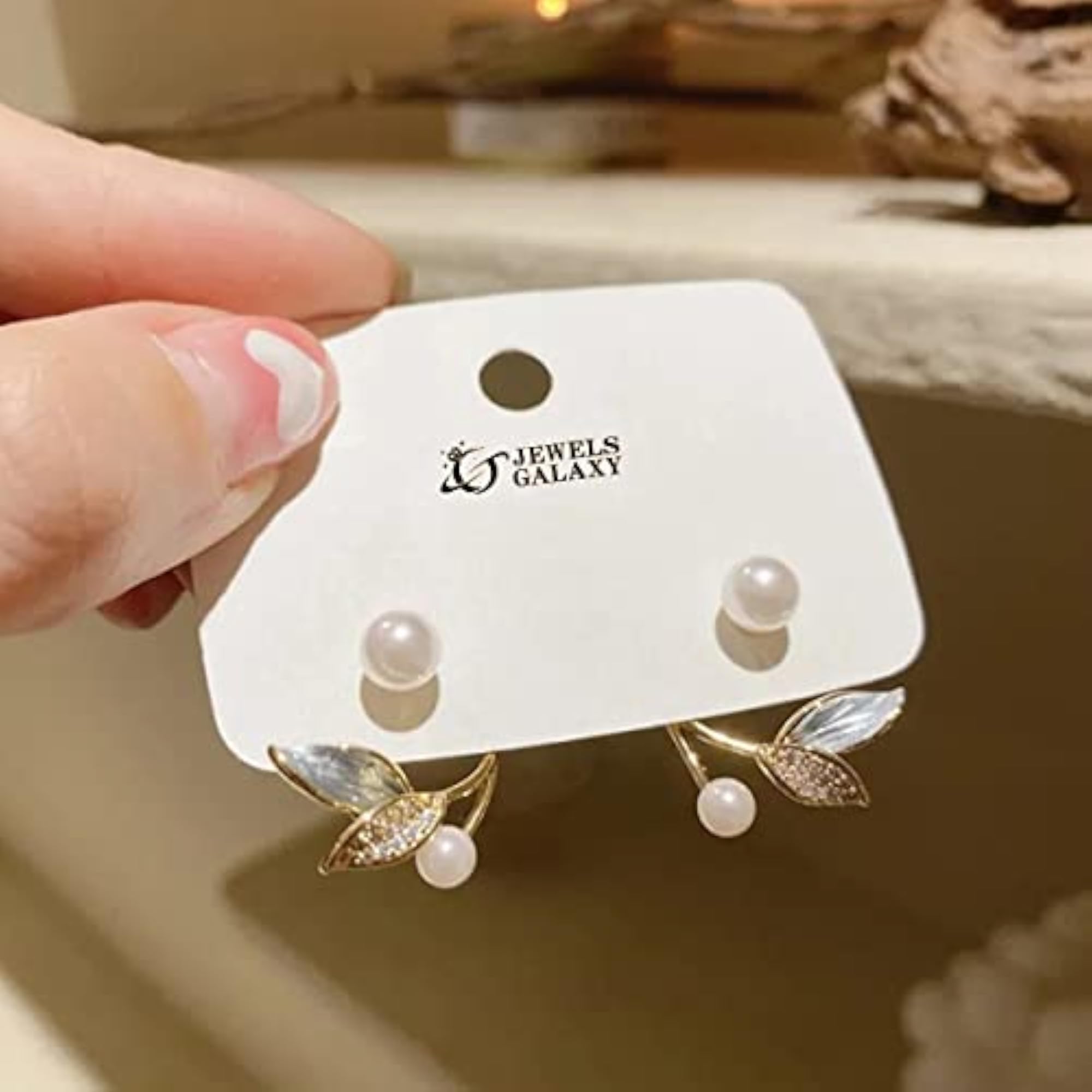 Leaf Inspired Pearl Drop Earrings
