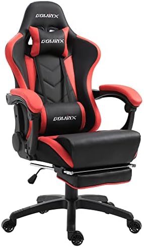 Dowinx Gaming Chair Ergonomic Racing Style Recliner with Massage Lumbar Support, Office Armchair for Computer PU Leather E-Sports Gamer Chairs with Retractable Footrest (Black&Red)