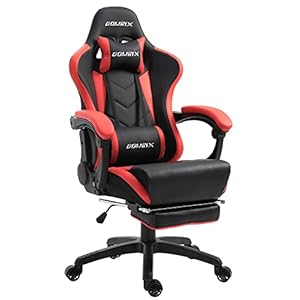Dowinx Gamingstoel, ergonomische gamer stoel met massage lendensteun, pc-bureaustoel, rugleuning, verstelbare draaistoel met voetensteun, zwart en rood