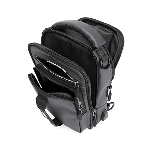 Mochila de ombro multifuncional com carregamento USB de nylon à prova d'água pochete preta para hom