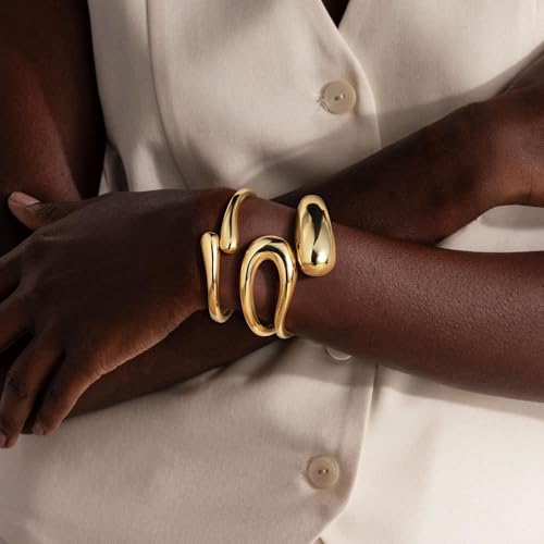 M MOOHAM Chunky Gold Bangle Bracelets for Women, Dainty 14k Gold-Plated Chunky Stackable Statement Bangle Twist Cuff Bracelet Stack Set for Women Trendy Jewelry Gifts by M MOOHAM - Used condition - Image 3