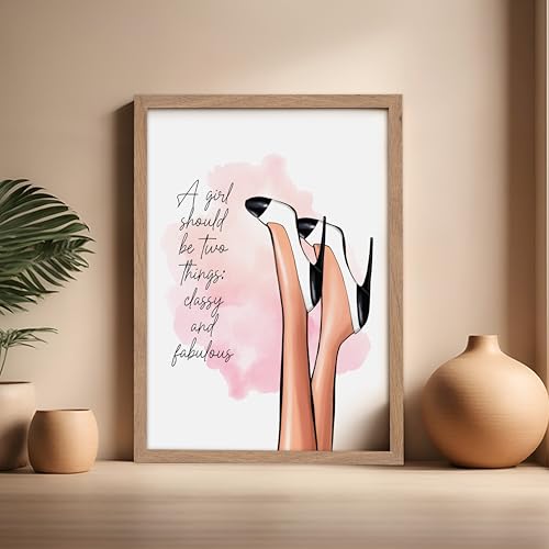 Image of Poster Master Classy And Fabulous Poster - Fashion Print - Positive Quote Art - Trendy Art - Modern Art - Gift for Women & Fashionista - Wall Decor for Bedroom or Girl's Room, 16x20 Beige Framed