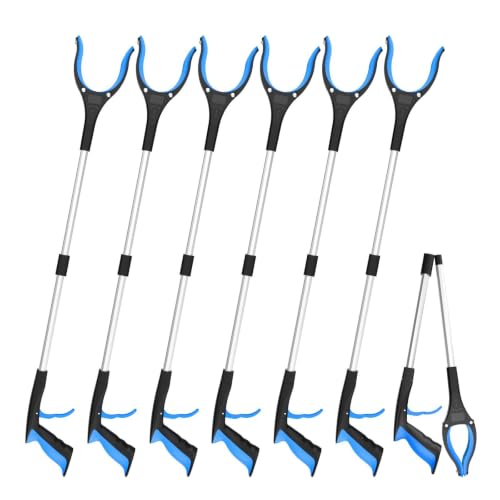 6 Pack Trash Grabber Tool, 32 Inch Heavy Duty Litter Picker Upper with Two-Section Foldable Design, Reacher Grabber Pickup Tool for Outdoor Community Cleanup, Volunteers & Property Maintenance, Blue