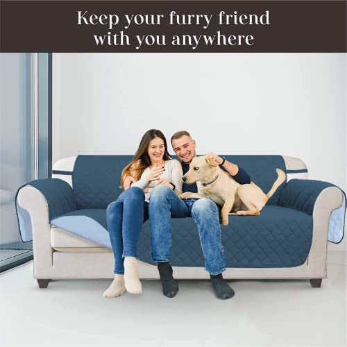 Vanelux Reversible Washable Sofa Slipcover Soft Quilted Water Resistant Couch Cover With Non Slip Foam And Elastic Straps Protector For Pets, Cats, Dogs, Kids(Blue/Light Blue, Loveseat 46") #TOP1