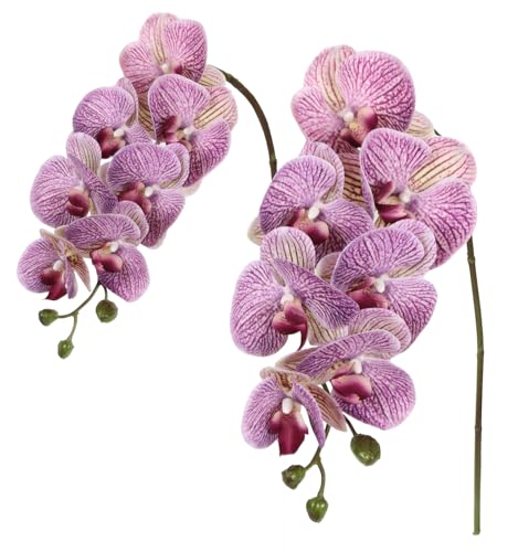 IPOPU Purple Fake Orchid 34.3 Real Touch Faux Orchids Latex Artificial Flowers Phalaenopsis Branches for Home Party Wedding Bridal Shower Decoration 2pcs