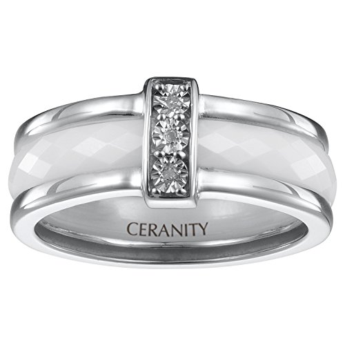 Ceranity - 1-18/0004-B-50 - Bague Anneaux Femme - Barrette - Argent 925/1000 6.1 gr - Diamant - Céramique - Blanc - T 50