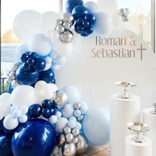 Image of Navy Blue Silver Balloons Set, 60 PCS Blue Silver White Metallic Confetti Latex Balloons for Boys Men Birthday Wedding Space Theme Party Decorations