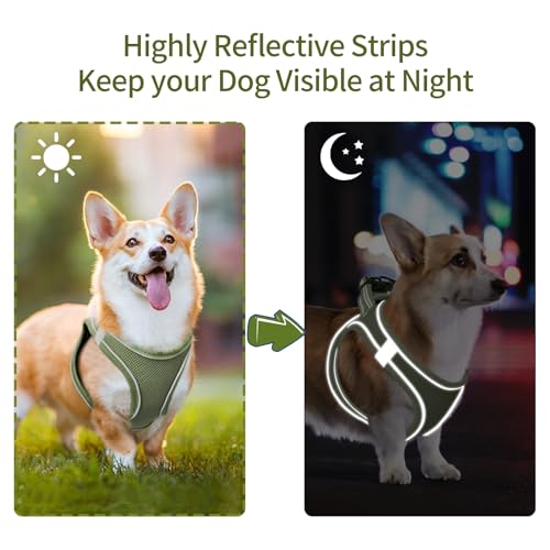 HEELE Hundegeschirr Einstellbare Anti Zug Geschirr Reflektierend Atmungsaktiv Geschirr Hunde Leichtes Brustgeschirr Kleine Hunde für Gehen Laufen Training, Reflektierend, Armee Grün, M