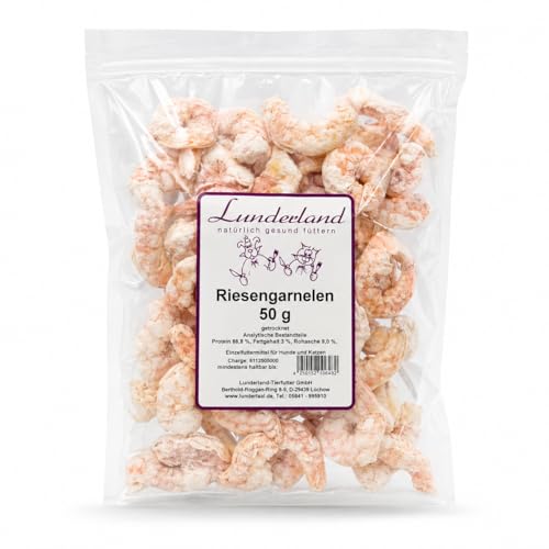 Lunderland Riesengarnelen | 50 g | Einzelfuttermittel für Hunde & Katzen | Gefriergetrocknet