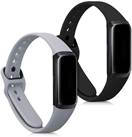 kwmobile Watch Bands Compatible with Samsung Galaxy Fit (SM-R370) - Straps Set of 2 Replacement Silicone Band - White/Grey