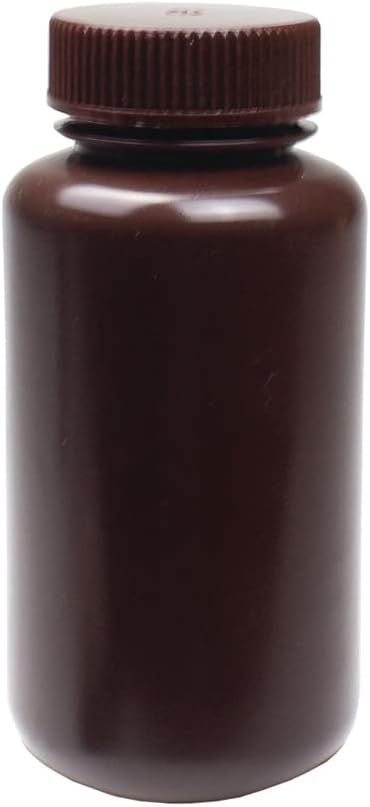 Sample Containers with Lids - Amber HDPE Wide Mouth Reagent Bottle - Chemical Container - 8 oz Bottles (250mL) Multi-Purpose Plastic Bottles with Lids, Pack of 12