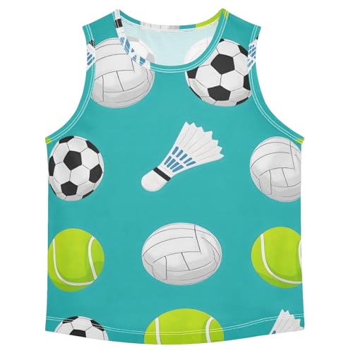 Boys' Tank Top Shirt Lake Blue Background Football Tennis Badminton Pattern Sleeveless T-Shirts