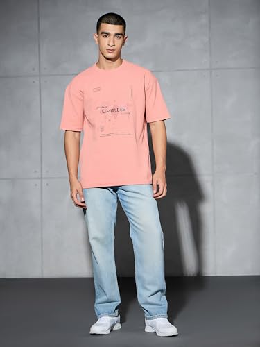 Image of TECHNOSPORT Men's Oversized Fit Half Sleeve Crew Neck T-Shirt, ELASTO Plus Quick Dry Moisture Wicking Stretchable Sports Gym and Casual Wear