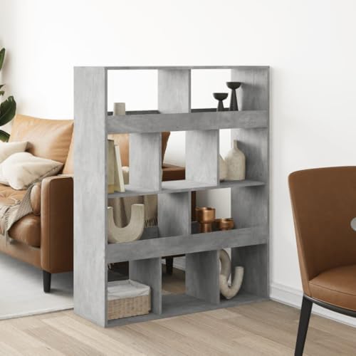 Librería de madera gris hormigón separador de ambientes de diseño vanguardista con 10 nichos 2