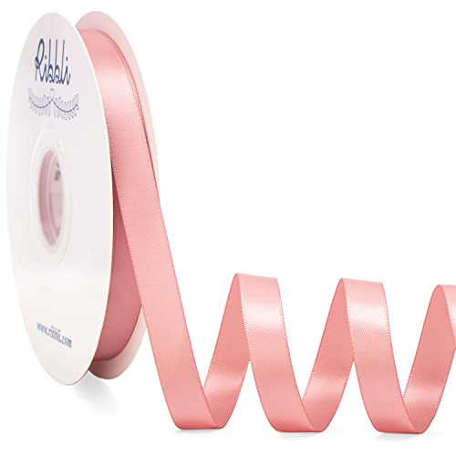 Ribbli Rose Gold Satin Ribbon Double Faced Satin 1/2 inch x Continuous 50 Yards-Rose Gold Ribbon for Gift Wrapping Crafts Wedding Decoration Bows Bouquet Floral Arrangement