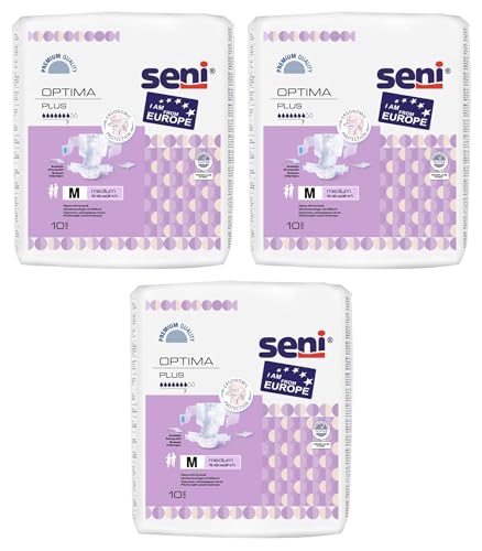 Image of Seni Optima Plus Breathable Hip Band Adult Diaper Adult Diaper | Wetness Indicator | Quick Absorption system | latex free | High absorbent | Odour Stop | Dermatologically Tested | Side Leakage Protection | Size Medium | Weist Size (70cm - 105cm) | Pack of 3 | 10 Pcs