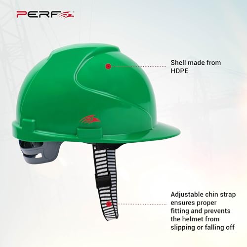 Image of PERF Safety Helmet for Construction & Outdoor Work|Easy 3D Fitting System for Any Head Size|Lightweight|4-Point Support, Easy Impact Absorption Sweatband|Maxxtra|Green