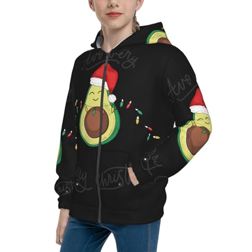 Avocado Merry Christmas Kid Hoodies Boys Zip Up Sweatshirts Girls Pullover with Pocket