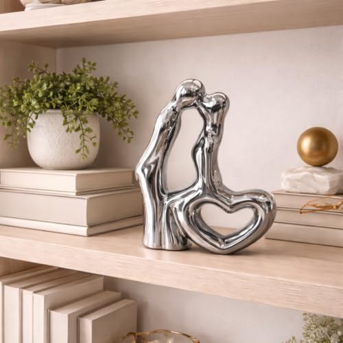 Image of Xtore Abstract Couple Heart Ceramic Sculpture with Metallic Finish for Romantic Home Decor & Gifting