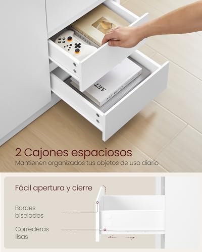 Miniatura 6 de Vasagle Kailyn Colección - Aparador, Armario De Almacenamiento, Con Puerta Y Estante Ajustable, 2 Cajones, 40 X 70 X 74,5 Cm, Salón, Comedor, Oficina, Blanco Nube Bbk243w01v1