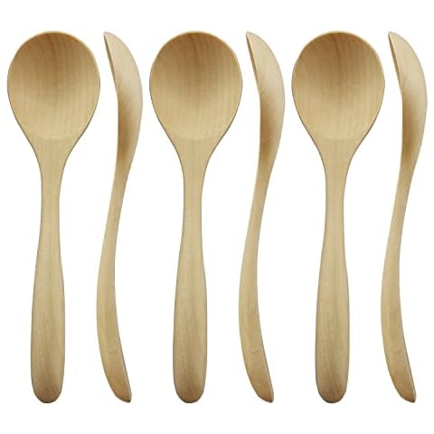 Wood Spoon for Eating, ADLORYEA 6-Piece Wooden Spoons, 7 inch Handmade Natural Asian Wooden Spoons for Soup, Coffee, Salad Desserts, Chips, Snacks, Cereal, and Fruit Cover