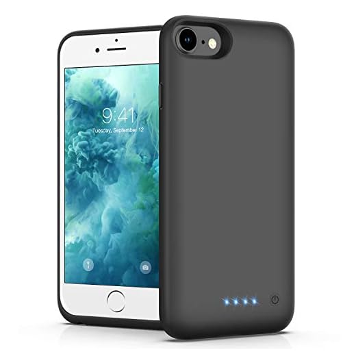Battery Case for iPhone 6/6s/7/8, [Upgraded 6000mAh] Ekrist Portable Ultra-Slim Protective Charging Case, Extended Rechargeable Smart Battery Pack, Backup Charger Case Power Bank Cover (Black)