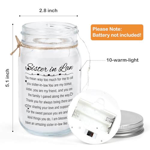 Image of Sister-in-Law Mason Jar Night Light,Sister-in-Law Gifts for Women Best Sister-in-Law Birthday Gifts for New Sister-in-Law Thanksgiving Christmas