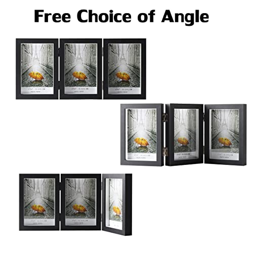 4X6 Triple Hinged Black Picture Frames Shadow Box Mdf Wood With Real Glass 3 Vertical Opening Family Lover Gift #TOP6