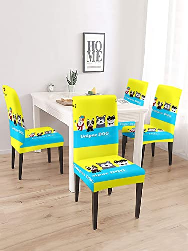 Image of Cortina Dining Chair Slipcovers | Protection Chair Cover | Cartoon Print, Removable, Washable | Universal Fit Super Soft Stretchy Polyester Spandex | Hotel, Marriage, Wedding | Pack of 4, Yellow