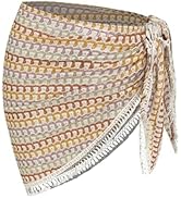 ZAFUL Womens Crochet Cover Up Mini Skirts Knit Fishnet See Through Tie Side Beach Wrap Bathing Su...