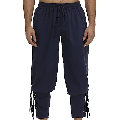 Pantalon de pirate à lacets homme en coton bleu marine taille S