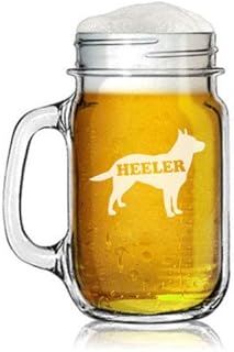 16oz Mason Jar Glass Mug w/Handle Australian Cattle Dog HEELER