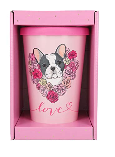 Depesche 2180.005 To-Go Becher aus Kunststoff mit Spruch, 350 ml, wiederverwendbar, Love mit Französischer Bulldogge