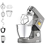 Kenwood KWL90.034SI Impastatrice Planetaria Titanium Chef Patissier XL con Ciotola EasyWarm da 7 L, Bilancia integrata, Potenza 1400W e Frullatore, Illuminazione in Ciotola, Argento