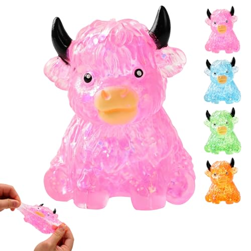 Glitter Highland Cow Squishies Fidget Toy,Stress Relief Ball (Pink)