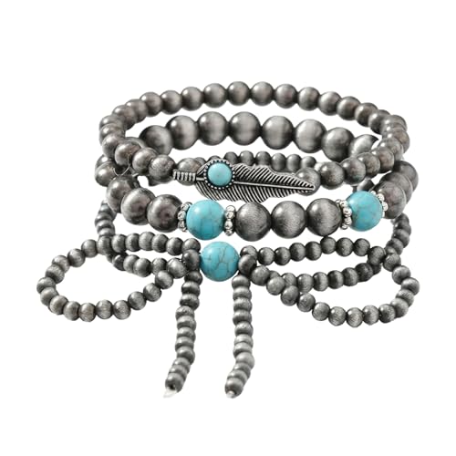 Yeqeyiq Navajo Pearl Bracelet, Vintage Boho Beaded Chain Silver Handmade Long Layered Jewelry Navajo Pearls for Women Western Fashion Accessories Style