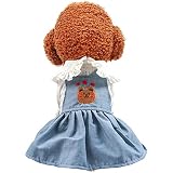 Dog Cat Princess Dress Collar Bear Embroidery Pet Denim Shirts Clothes Puppy with Pockets