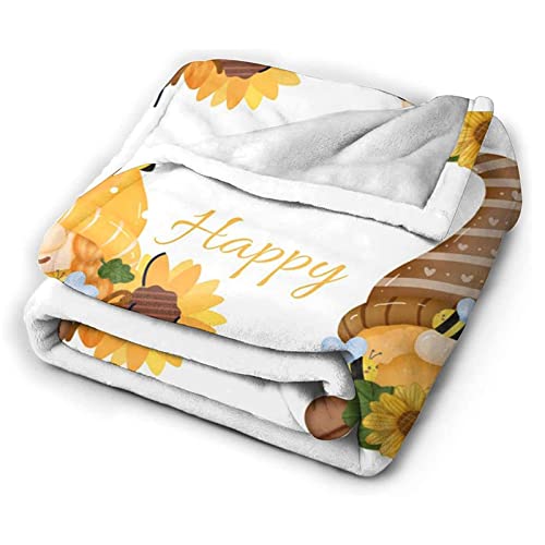 Tiosggd Gnomes Blanket Sunflower Throw Blanket Bee Happy Positive Words Kids Gift Blanket All Season Bed Throw Fleece Flannel Plush Super Soft Quilt Throw For Sofa Couch 60''X50'' #TOP6