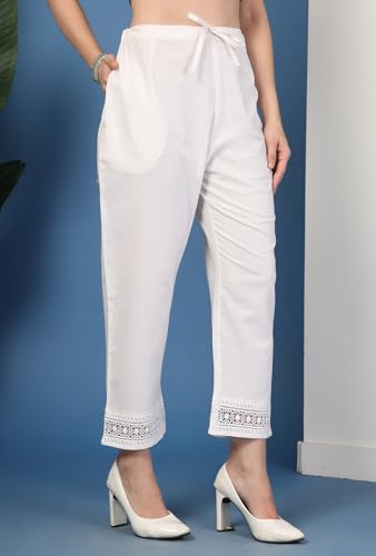 Image of Pistaa's Women's Pure Cotton Regular Hem Design Solid Palazzos