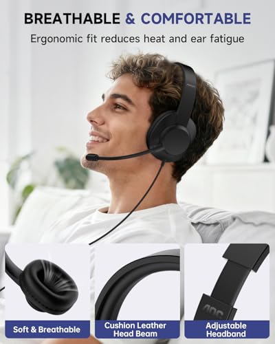 image for AOC USB Headset with Microphone for PC, Over-Ear Wired Headphones with