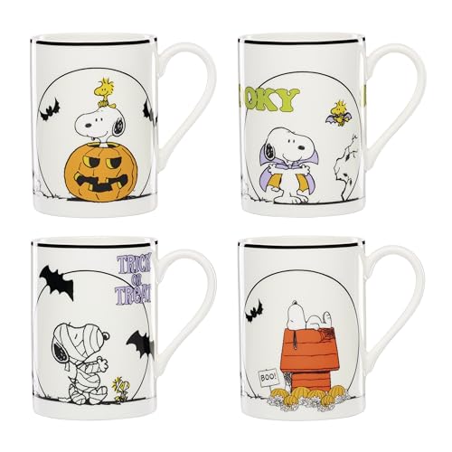 Lenox Coffee Mugs, PEANUTS The Great Pumpkin 11 Oz Mugs Set of 4, Assorted, Porcelain, Snoopy, Charlie Brown Halloween Drinkware Set, Dishwasher Safe, Microwave Safe, Halloween Decor (11 Oz 4 Piece)