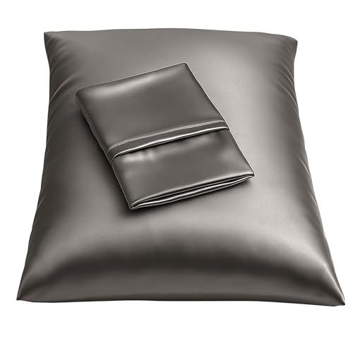 Image of BLISSFORD Satin Pillowcase with Zipper, for Hair and Skin Care, Feels Soft and Cool Like a Silk Pillowcase, Satin Pillow Cases 2 Pack, Slik Pillow Cover, Dark Grey - Queen Size
