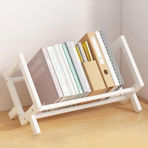 Vzfv 卓上本棚 小型 おしゃれ 天然竹製 省スペース 大容量 収納ラック デスク上置き棚 書架 本立て CD・DVD収納 雑誌・新聞・書類収納 多機能 組み立て簡単 在宅勤務/学生/オフィス ホワイト 40×21×24.5cm (33*21*24.5c