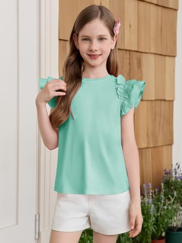 Image of Haloumoning Girls T Shirts Double Layer Ruffle Short Sleeve Kids Summer Crewneck Tunic Tee Tops 5-14 Years