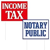 Yookeer 2 Pcs Income Tax Notary Public Yard Signs 16 x 12 Inches Income Tax Services Yard Lawn Sign Plastic Stake Double-sided Printing for Street, Notary Public Office Entrance, Parking Lot, Road