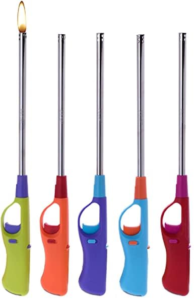 Vegena Accendino, 4 Pezzi Accendigas a Gas Butano Ricaricabile, Accendigas Antivento, Accendino Lungo Regolabile per Candele Leggere Stufe a Gas, Barbecue, Regalo per Uomo (Venduto senza Gas