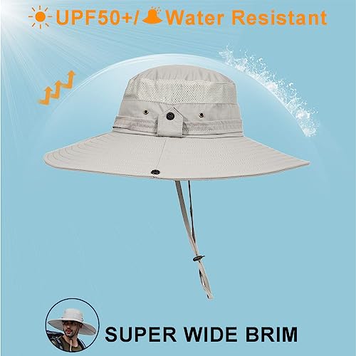 Image of Super Wide Brim Sun Fishing Hat Safari UPF50+ Bucket Boonie Cap for Gardening Hiking Camping