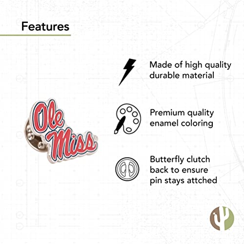 Image of Desert Cactus University of Mississippi Lapel Pin OLEMISS Rebels Made of Metal for Formal Wear, Bag and Hat Jewelry, and Tie Tack