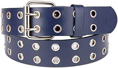 NYFASHION101 Solid Rich Fashion Color Double Grommet Belt, Navy, Med